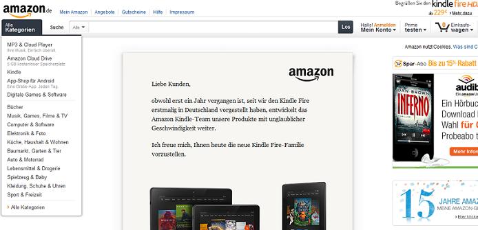 Amazon Online Shop Startseite