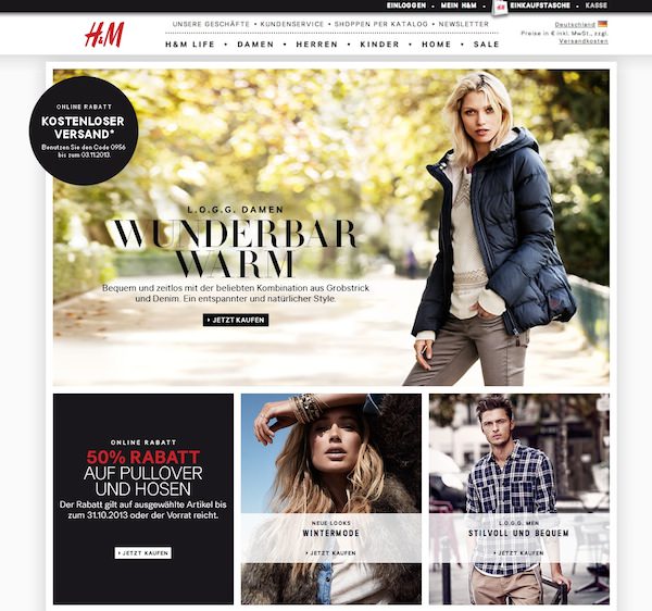 H&M Online Shop Startseite
