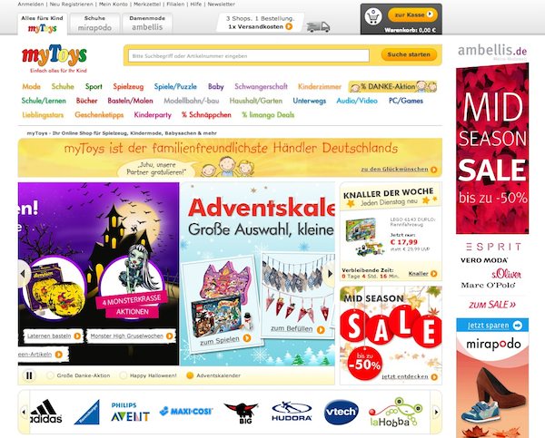 myToys Online Shop Startseite