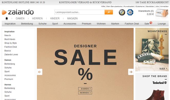 Zalando Online Shop Startseite