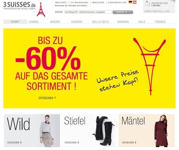 3Suisses Online Shop Startseite