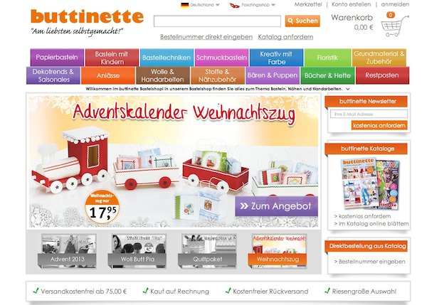 Buttinette Online Shop Startseite