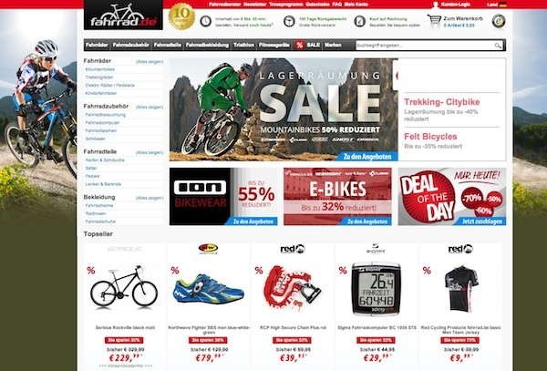 Fahrrad.de Online Shop Startseite