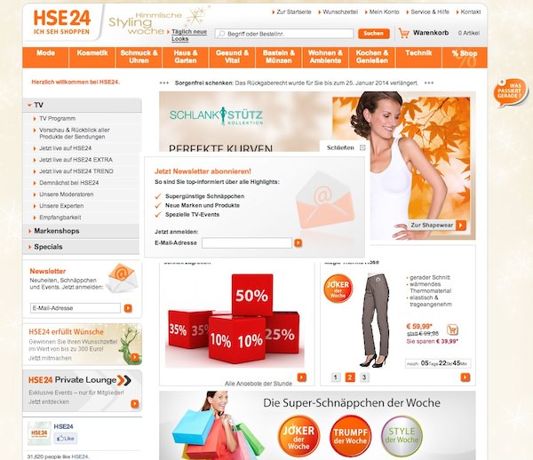 HSE24 Online Shop Startseite