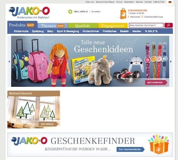 JAKO-O Online Shop Startseite
