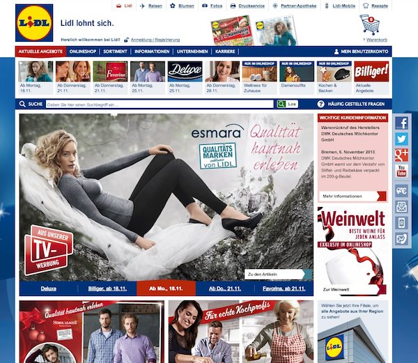 Lidl Online Shop Startseite