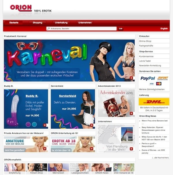 Orion Online Shop Startseite