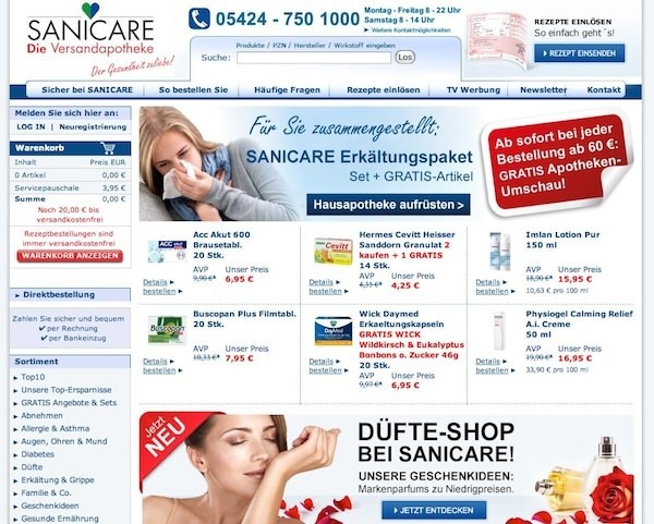 SANICARE Online Shop Startseite