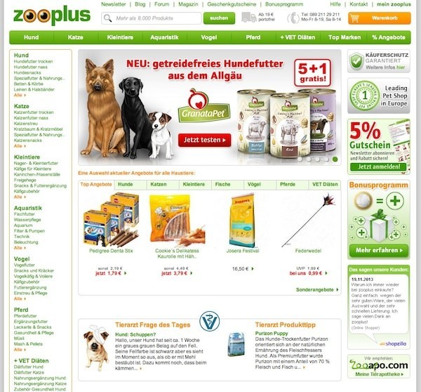 Zooplus Online Shop Startseite