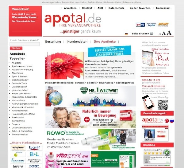 Apotal Online Shop Startseite