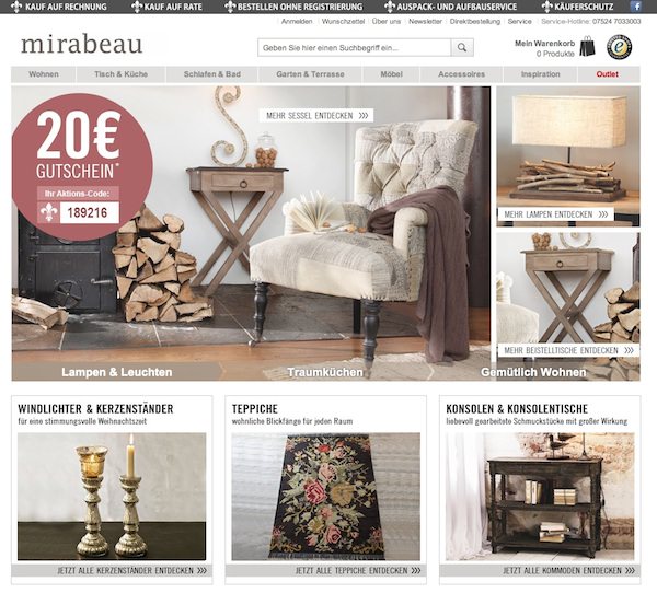 mirabeau Online Shop Startseite