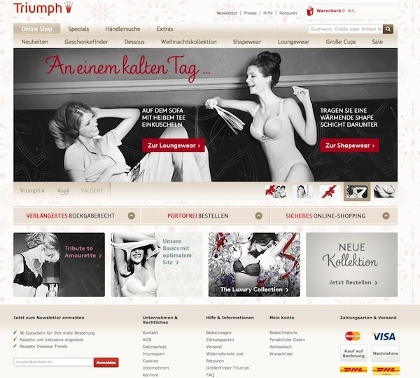 Triumph Online Shop Startseite